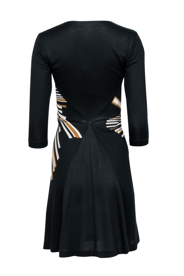 Current Boutique-Diane von Furstenberg - Black & Tan Silk Mini Dress w/ Sundial Print Sz 0