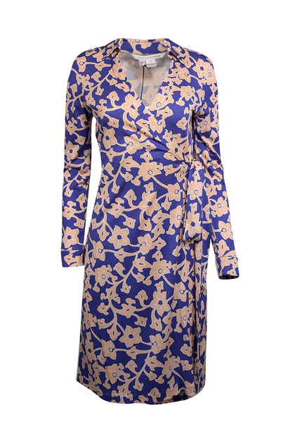 Diane von Furstenberg - Blue & Light Pink Floral Paisley Print Silk Wrap Dress Sz 10 Diane von Furstenberg - Blue & Light Pink Floral Paisley Print Silk Wrap Dress Sz 10
