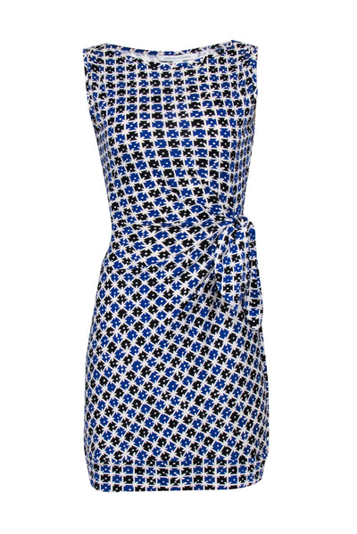 Current Boutique-Diane von Furstenberg - Blue, Black, & White Print Sleeveless Mini Dress Sz 2