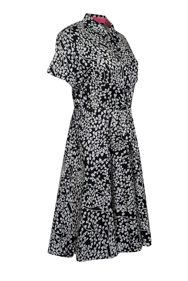 Current Boutique-Diane von Furstenberg - Black & White Short Sleeve Collared Midi Dress Sz 6