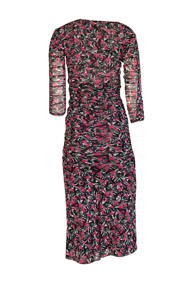 diane von furstenberg ruched dress DVF Diane von Furstenberg Black V-Neck Sheath Dress Ruched Knee Length