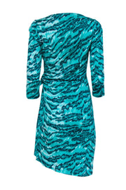 Current Boutique-Diane von Furstenberg - Bright Green & Teal Tiger Print Silk Dress Sz 6