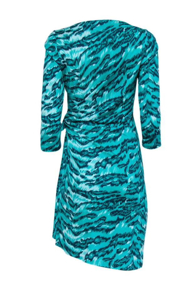 Current Boutique-Diane von Furstenberg - Bright Green & Teal Tiger Print Silk Dress Sz 6