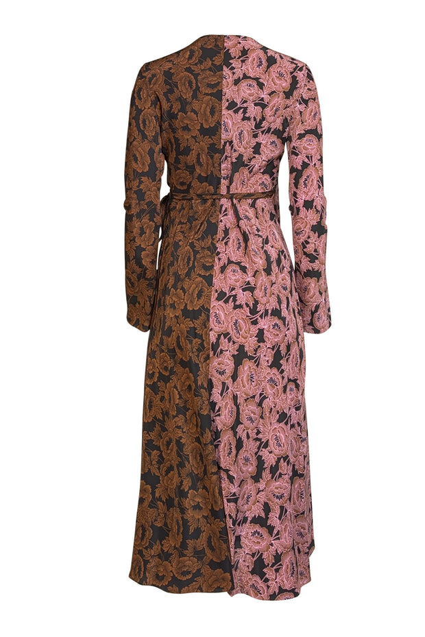 Diane von Furstenberg - Black, Brown & Pink Floral Print Midi Wrap Diane von Furstenberg - Black, Brown & Pink Floral Print Midi Wrap
