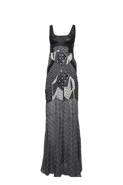 Diane von Furstenberg - Black & White Print Silk Dress w/ Leather Acce Diane von Furstenberg - Black & White Print Silk Dress w/ Leather Acce