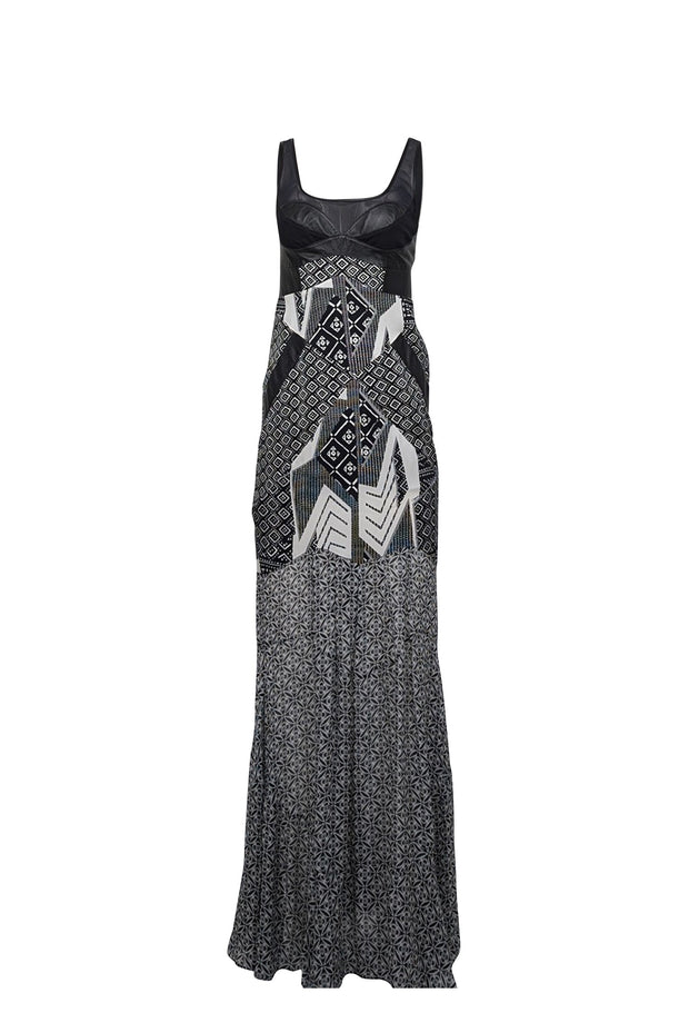 Diane von Furstenberg - Black & White Print Silk Dress w/ Leather Acce Diane von Furstenberg - Black & White Print Silk Dress w/ Leather Acce