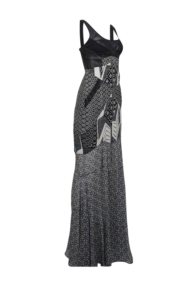 Diane von Furstenberg - Black & White Print Silk Dress w/ Leather Acce Diane von Furstenberg - Black & White Print Silk Dress w/ Leather Acce