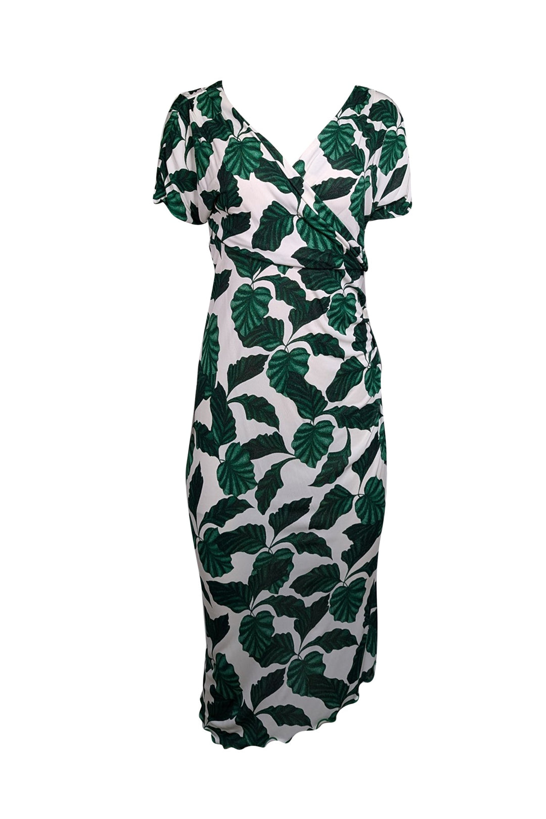 Diane von Furstenberg - Green & White Leaf Print “Havana” Midi Dress Sz M