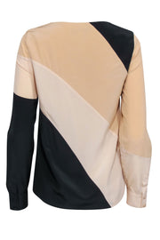 Current Boutique-Diane von Furstenberg - Beige, Cream, & Black Striped Silk Long Sleeve Blouse Sz 4