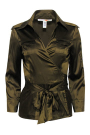 Current Boutique-Diane von Furstenberg - Olive Long Sleeve Wrap Top Sz 4