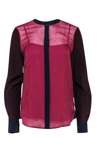 Current Boutique-Diane von Furstenberg - Deep Cherry, Maroon, & Navy Colorblocked Blouse Sz 8