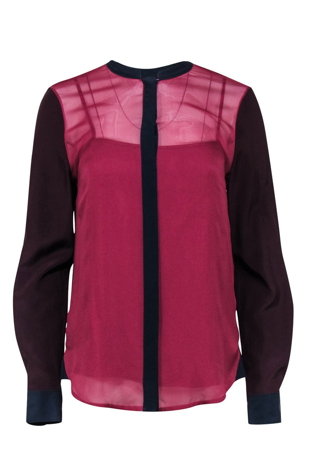 Current Boutique-Diane von Furstenberg - Deep Cherry, Maroon, & Navy Colorblocked Blouse Sz 8