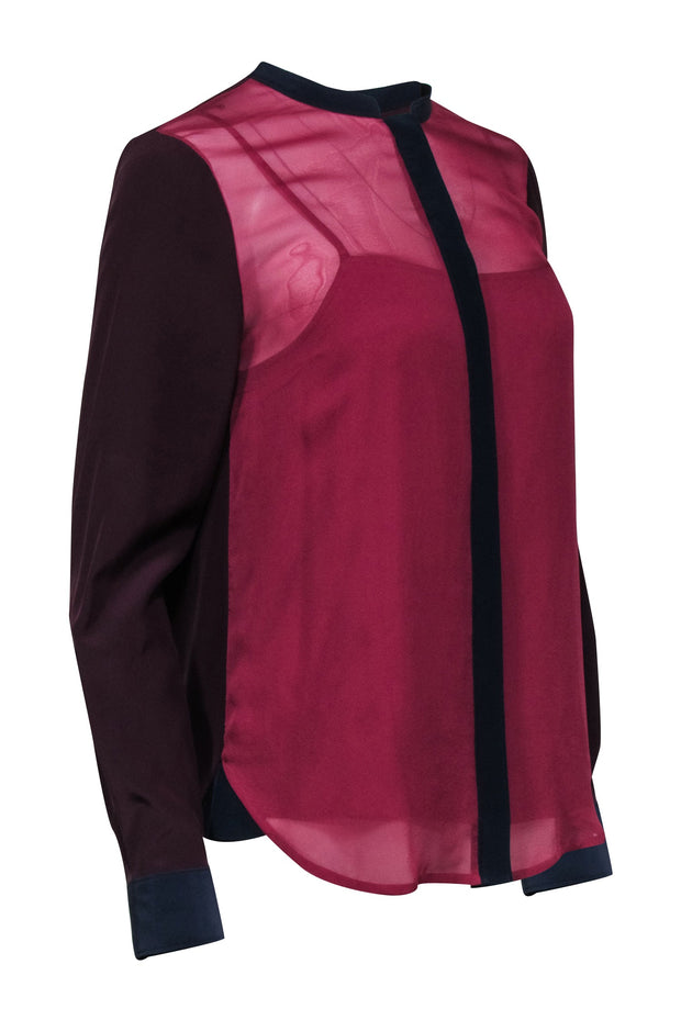Current Boutique-Diane von Furstenberg - Deep Cherry, Maroon, & Navy Colorblocked Blouse Sz 8