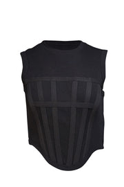 Current Boutique-Dion Lee - Black Ribbed Corset Boning Bodice Sleeveless Top Sz XS
