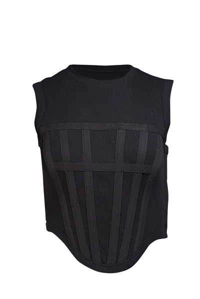 Current Boutique-Dion Lee - Black Ribbed Corset Boning Bodice Sleeveless Top Sz XS