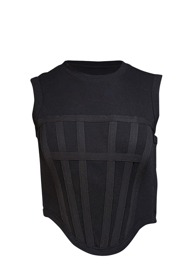 Current Boutique-Dion Lee - Black Ribbed Corset Boning Bodice Sleeveless Top Sz XS