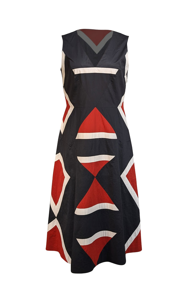 DKNY - Black w/ Red & White Print Sleeveless Dress Sz 10 - Current Boutique
