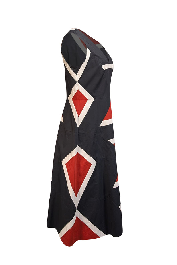 DKNY - Black w/ Red & White Print Sleeveless Dress Sz 10 - Current Boutique