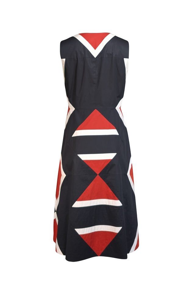 DKNY - Black w/ Red & White Print Sleeveless Dress Sz 10 - Current Boutique