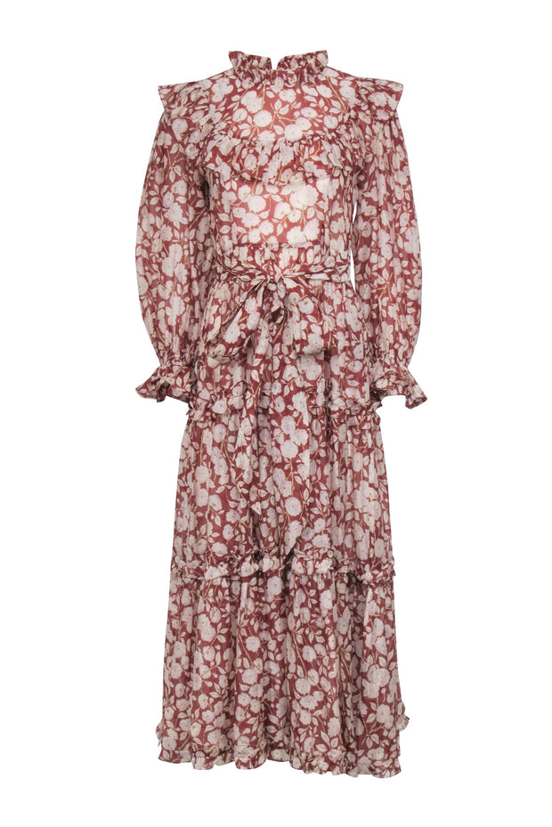 Doen - Rust Red & Cream Floral Print Long Sleeve Maxi Dress Sz M Doen - Rust Red & Cream Floral Print Long Sleeve Maxi Dress Sz M