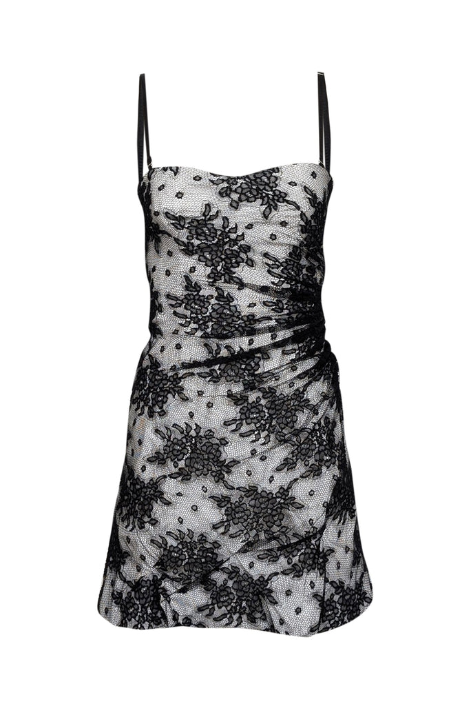 Dolce & Gabbana - Black Lace w/ White Lining Ruched Dress Sz 4 Dolce & Gabbana - Black Lace w/ White Lining Ruched Dress Sz 4