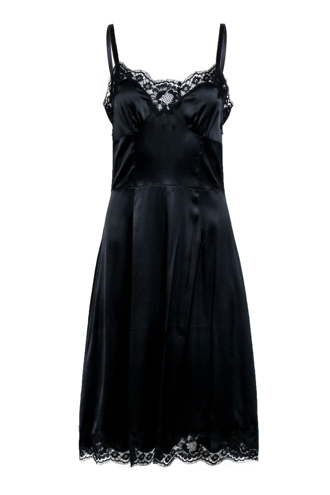 Dolce & Gabbana - Black Silk Blend Lace Trim Slip Dress Sz 6 Dolce & Gabbana - Black Silk Blend Lace Trim Slip Dress Sz 6