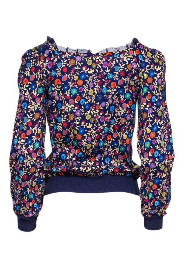 Current Boutique-Dolce & Gabbana - Purple Floral Print Lace Button Front Blouse Sz 6