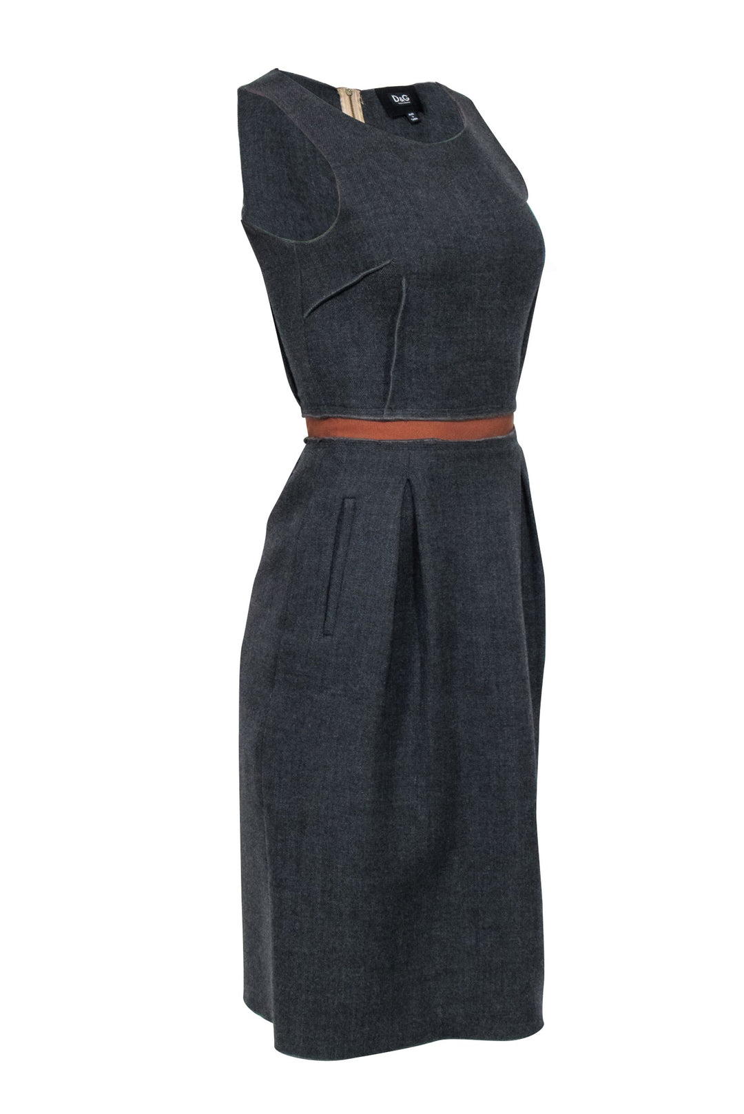 Dolce & Gabbana - Grey Sleeveless Ruffle Back Dress Sz 6 Dolce & Gabbana - Grey Sleeveless Ruffle Back Dress Sz 6