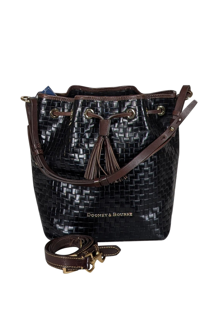 Dooney & Bourke - Black Woven Leather Bucket Bag w/ Brown Trim display picture 1
