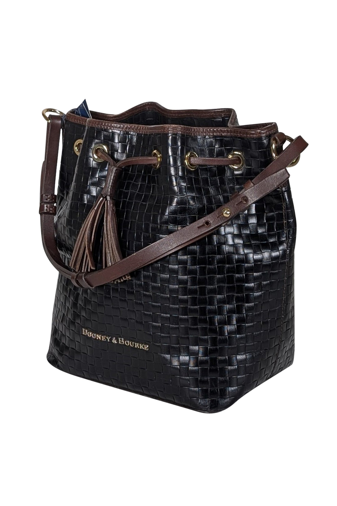 Dooney & Bourke - Black Woven Leather Bucket Bag w/ Brown  display picture 1