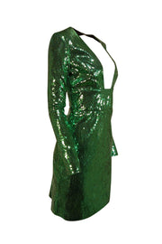 green long sleeve mini dress DUNDAS