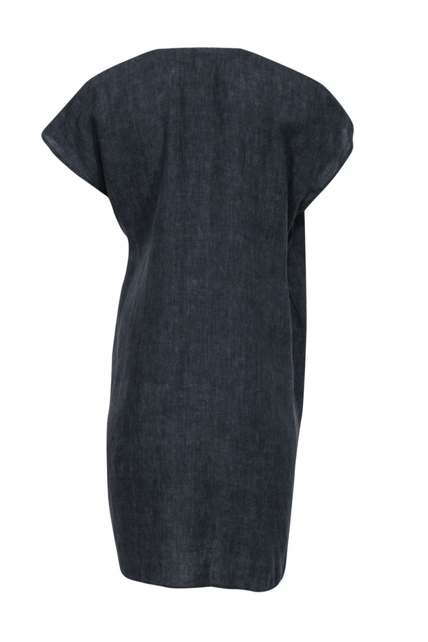 Eileen Fisher - Dark Grey Chambray Organic Linen Wrap Dress Sz S Eileen Fisher - Dark Grey Chambray Organic Linen Wrap Dress Sz S