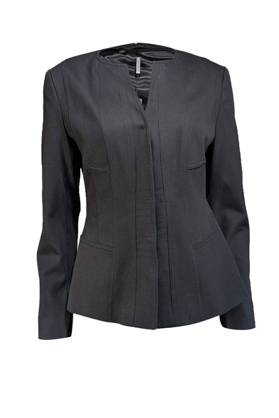 Elie Tahari - Black Collarless Snap Button Blazer Sz 10 - Current Boutique