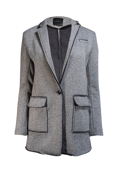 Elie Tahari - Grey Wool Blend Raw Edge Trim Blazer Sz 2 - Current Boutique