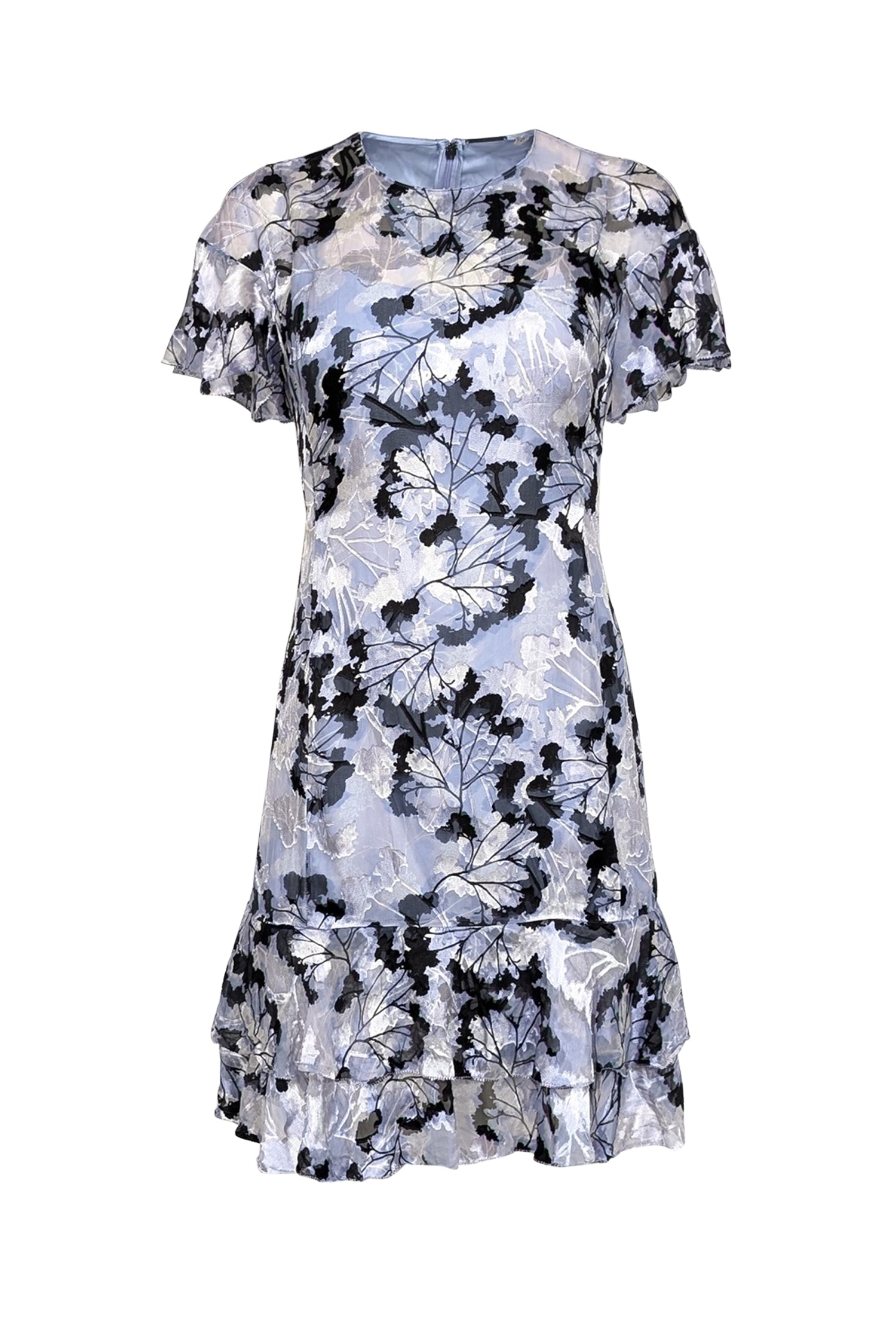 Elie Tahari Light Blue Black Velvet Burn Out Print Dress Sz