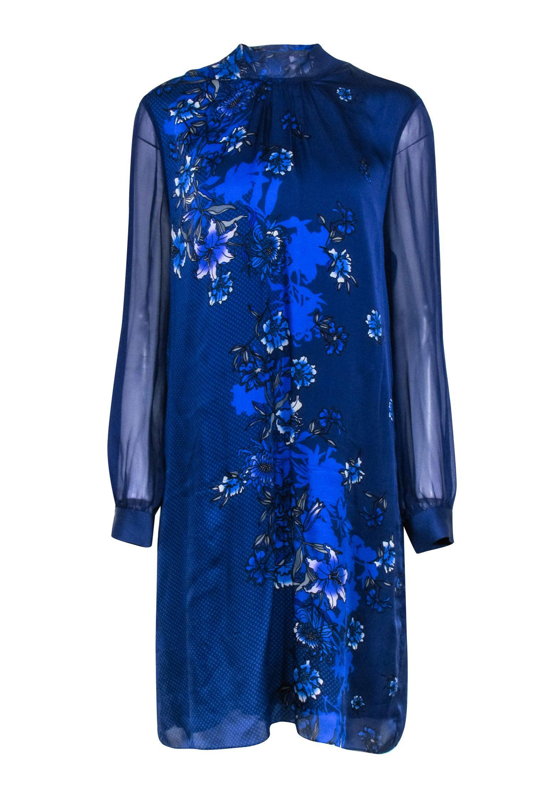Elie Tahari - Indigo Floral Print Silk Shift Dress Sz L