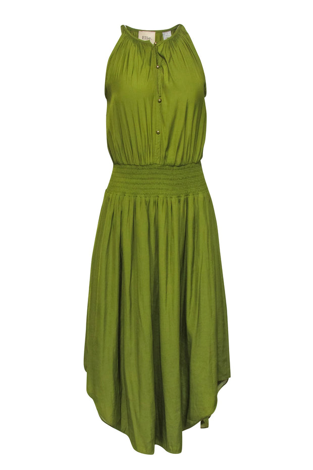 Elie Tahari - Pea Green Sleeveless Satin Midi Dress Sz S Elie Tahari - Pea Green Sleeveless Satin Midi Dress Sz S