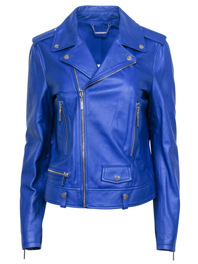 Current Boutique-Elie Tahari - Cobalt Blue Leather Moto Jacket Sz M
