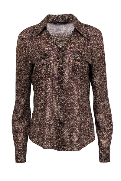 Current Boutique-Elie Tahari - Brown Micro Leopard Print Blouse Sz M