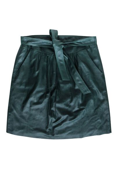 Current Boutique-Elie Tahari - Forrest Green Lamb Leather Skirt w/ Tie Sz 8