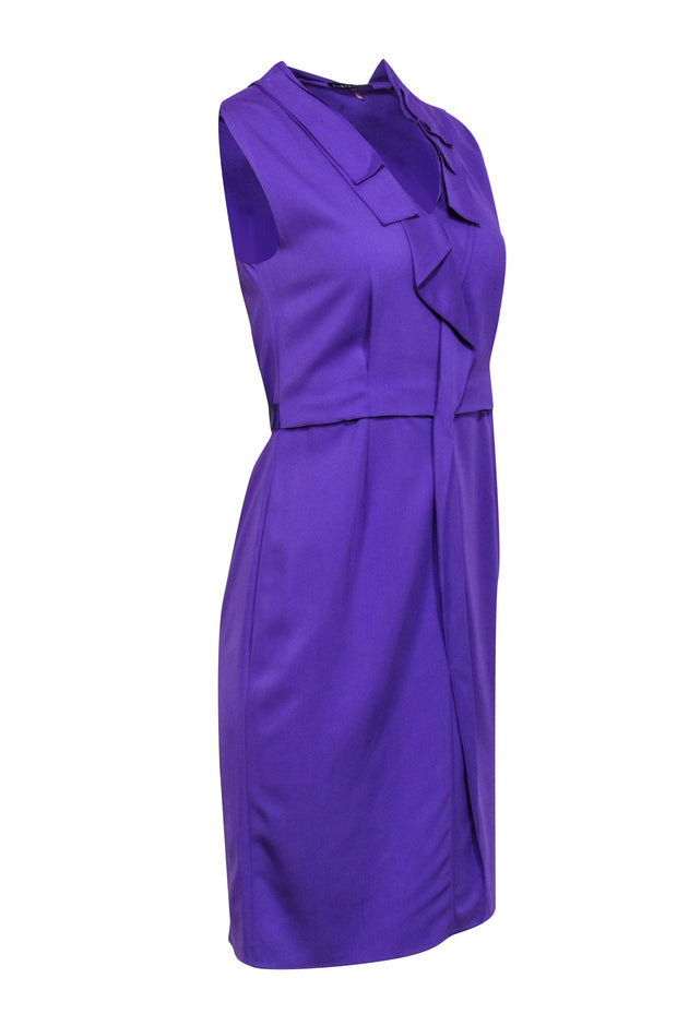 elie tahari purple dress SZ 16,8 ELIE TAHARI PURPLE RUFFLE TRIM NECKLINE ROXANNA POPLIN DRESS $348