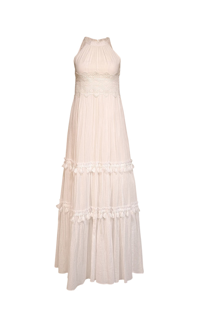 Eliza J - White Sleeveless Eyelet Lace Trim Maxi Dress Sz 4P Eliza J - White Sleeveless Eyelet Lace Trim Maxi Dress Sz 4P