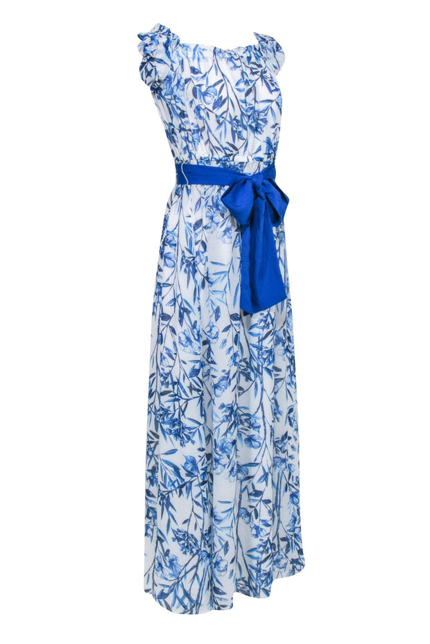 Eliza J - Blue & White Floral Print Off The Shoulder Maxi Dress Sz 8 Eliza J - Blue & White Floral Print Off The Shoulder Maxi Dress Sz 8