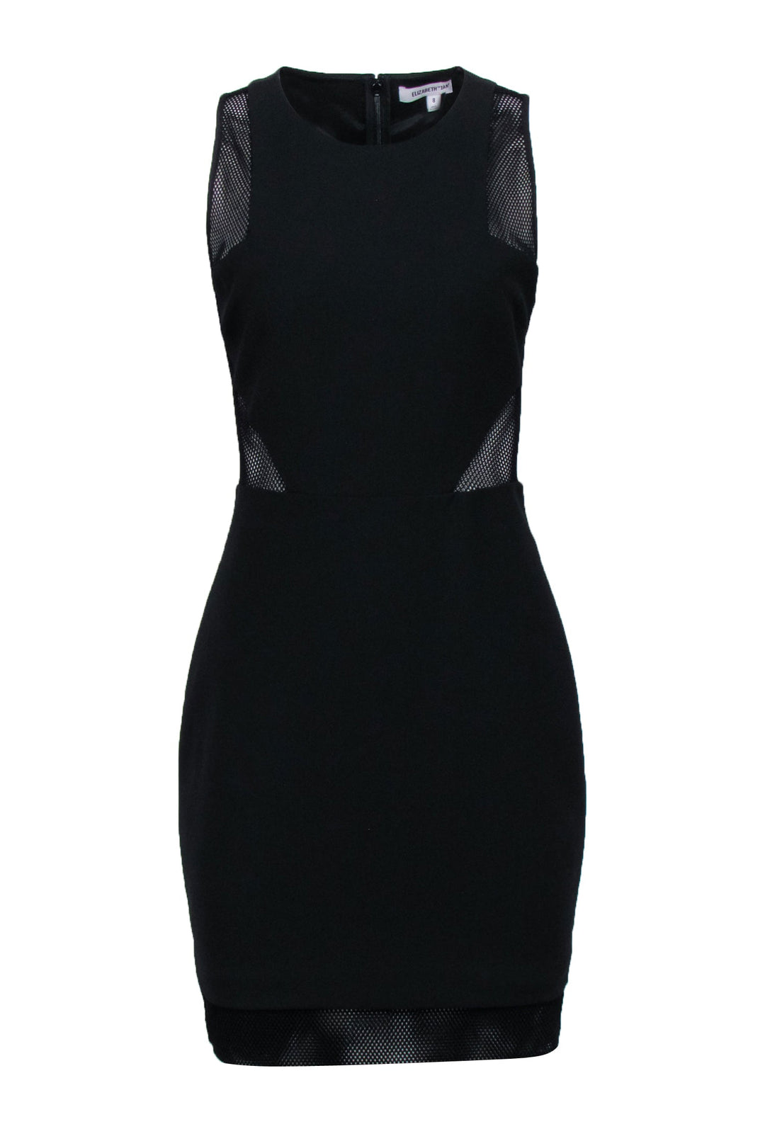 Elizabeth James Black Sleeveless Sheath Dress w/ Mesh Accents