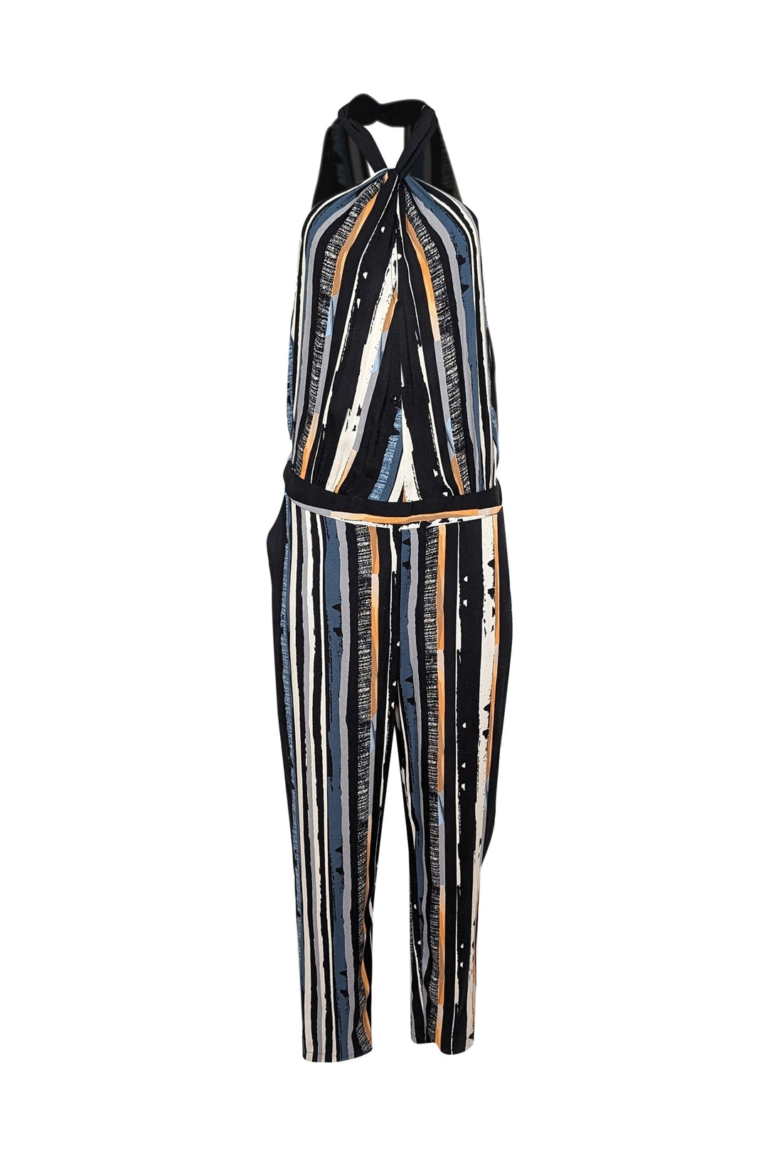 Ella Moss Black, White, Orange Teal Striped Print Sleeveless