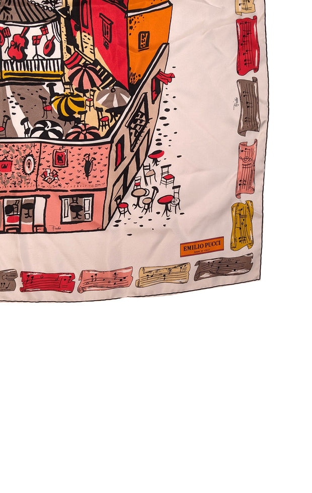 Emilio Pucci - White &amp; Multi Color City Print Silk Scarf - Current Boutique