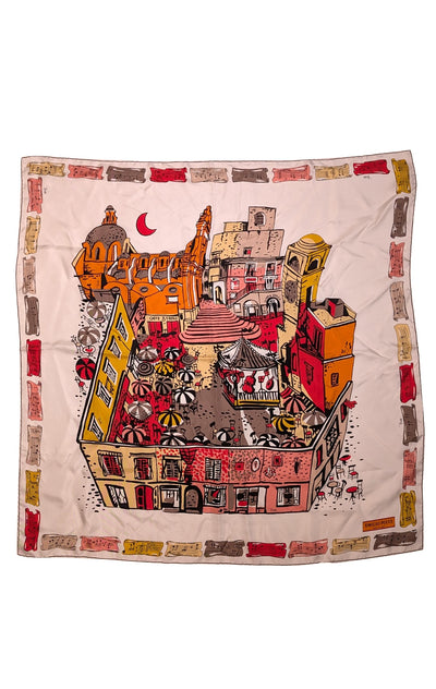 Emilio Pucci - White &amp; Multi Color City Print Silk Scarf - Current Boutique