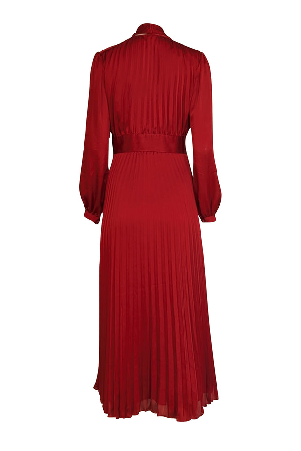 Equipment - Red Pleated Satin Long Sleeve Midi Dress Sz 6 Equipment - Red Pleated Satin Long Sleeve Midi Dress Sz 6