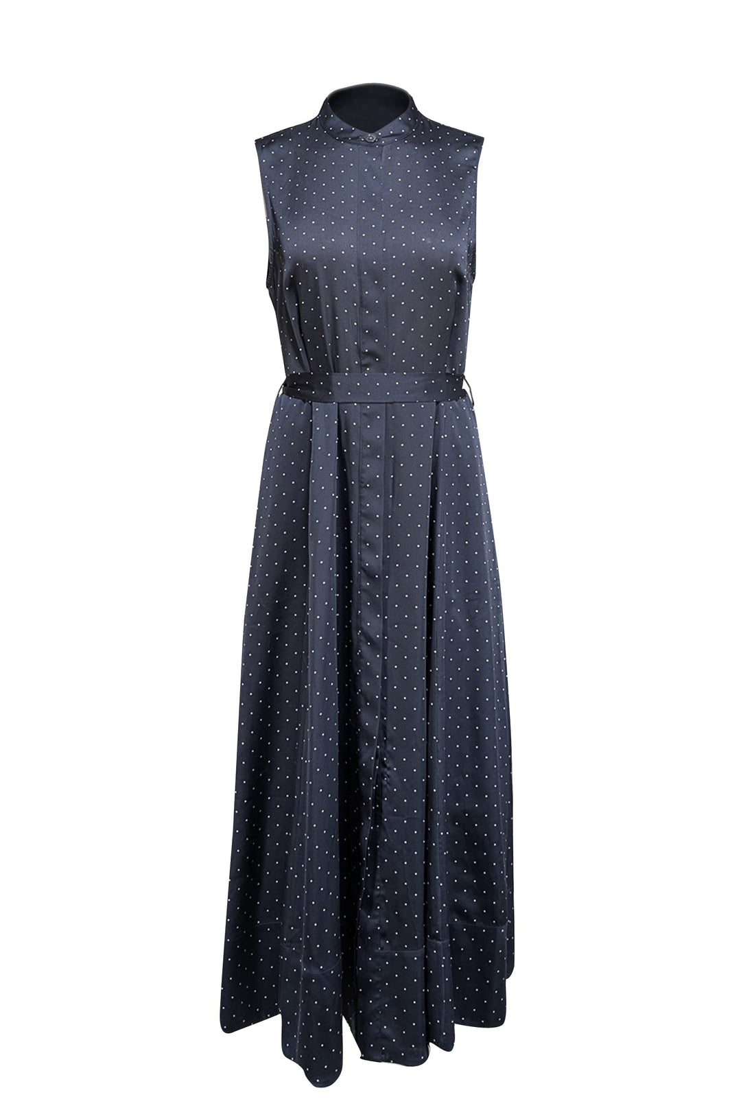 Equipment Navy w/ White Polka Dot Print Sleeveless Dress Sz