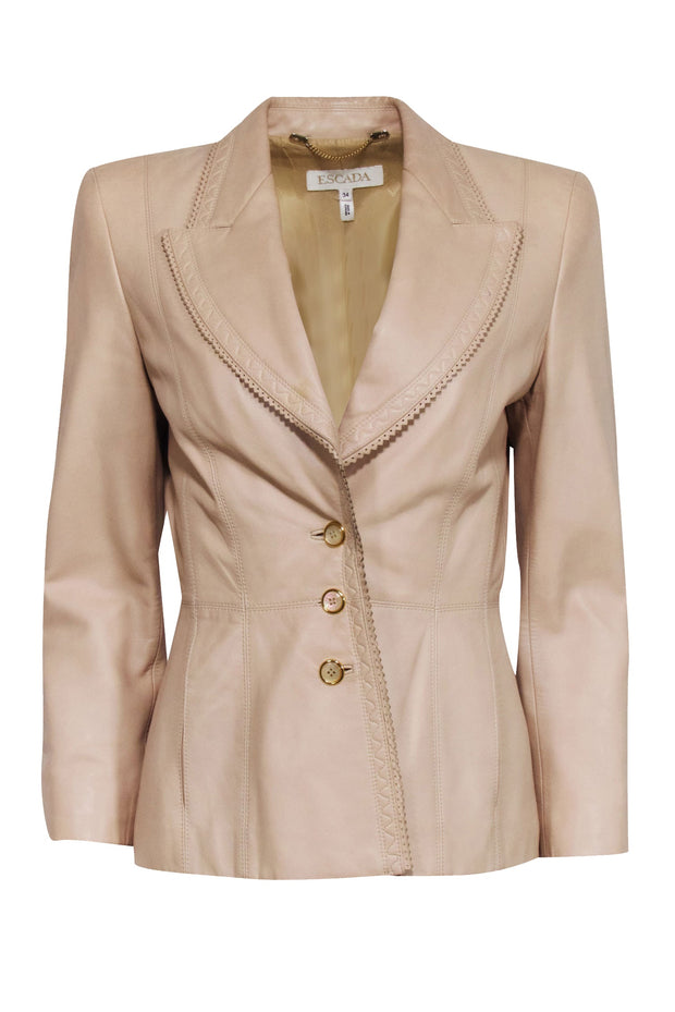 Current Boutique-Escada - Beige Leather Three Button Blazer Sz 4